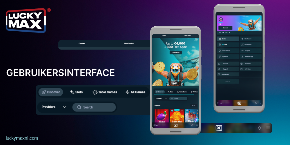 Kennismaking met de interface van de Lucky Max-applicatie