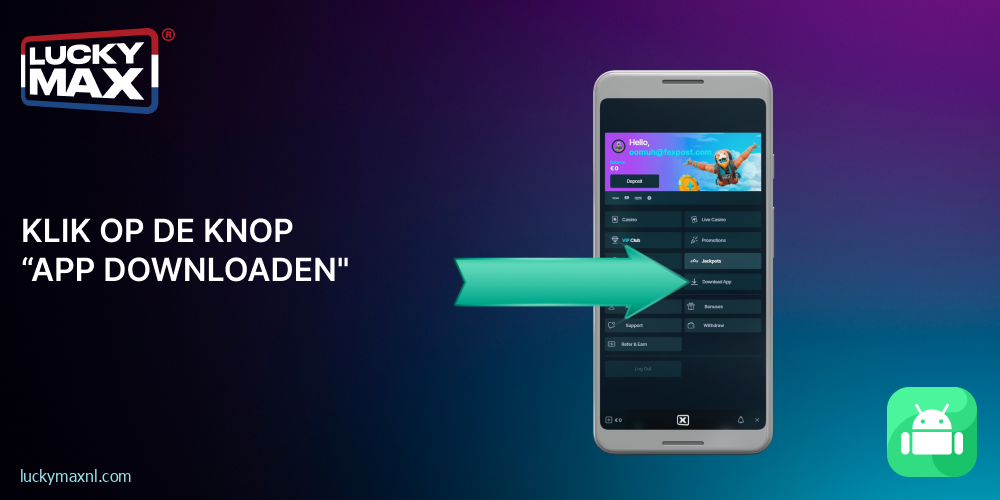 Klik op de knop "App downloaden" op de Lucky Max-website