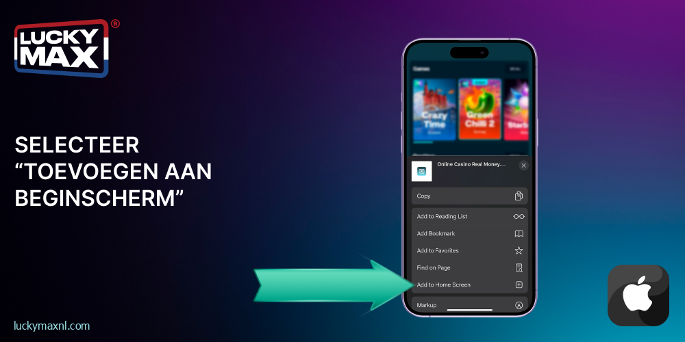 Bevestig het toevoegen van de Lucky Max-app aan uw startscherm